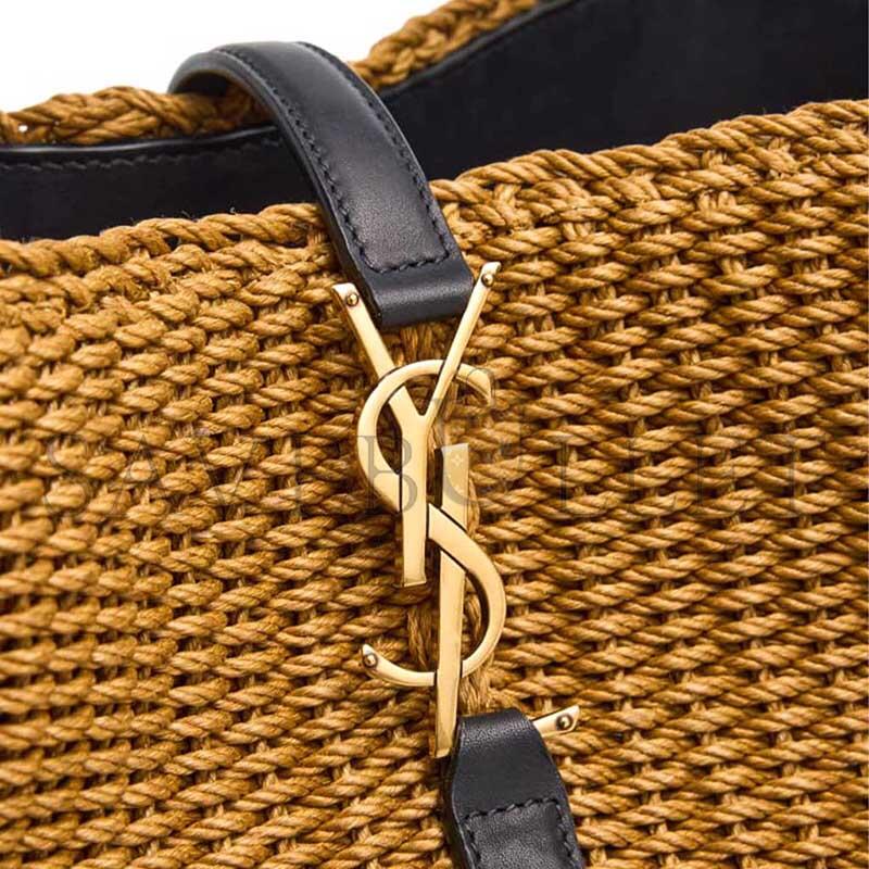YSL LE 37 YSL BUCKET BAG IN RAFFIA AND LEATHER 742828 (25*20*16cm)